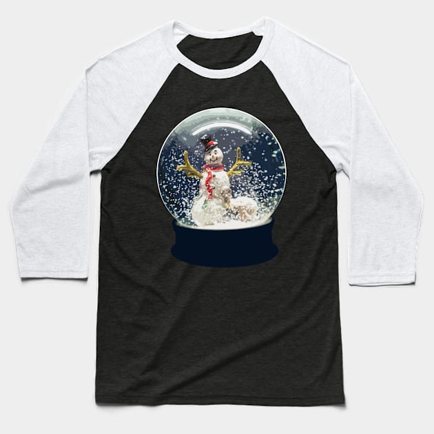 Cute Cartoony Christmas Snow Globe Happy Winter Snowman Baseball T-Shirt by Destination Christian Faith Designs